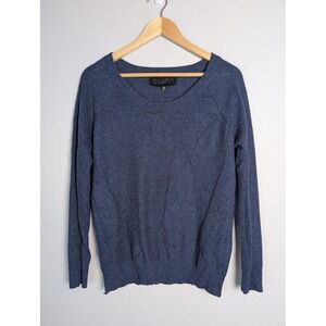 Quinn Sweater Womens Medium Blue 100% Cashmere Scoop Neck Raglan Pullover Knit